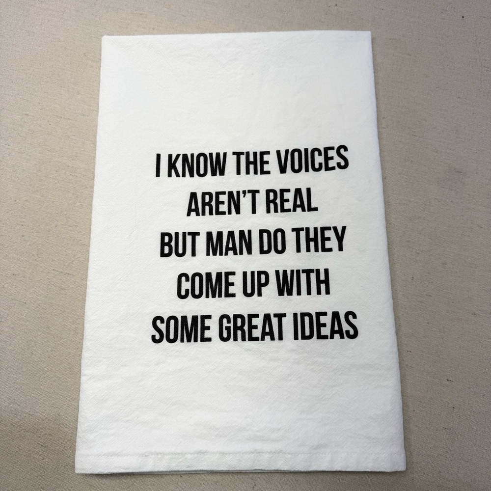 Wildwood Landing - White Kitchen Tea Towel with Humorous Text